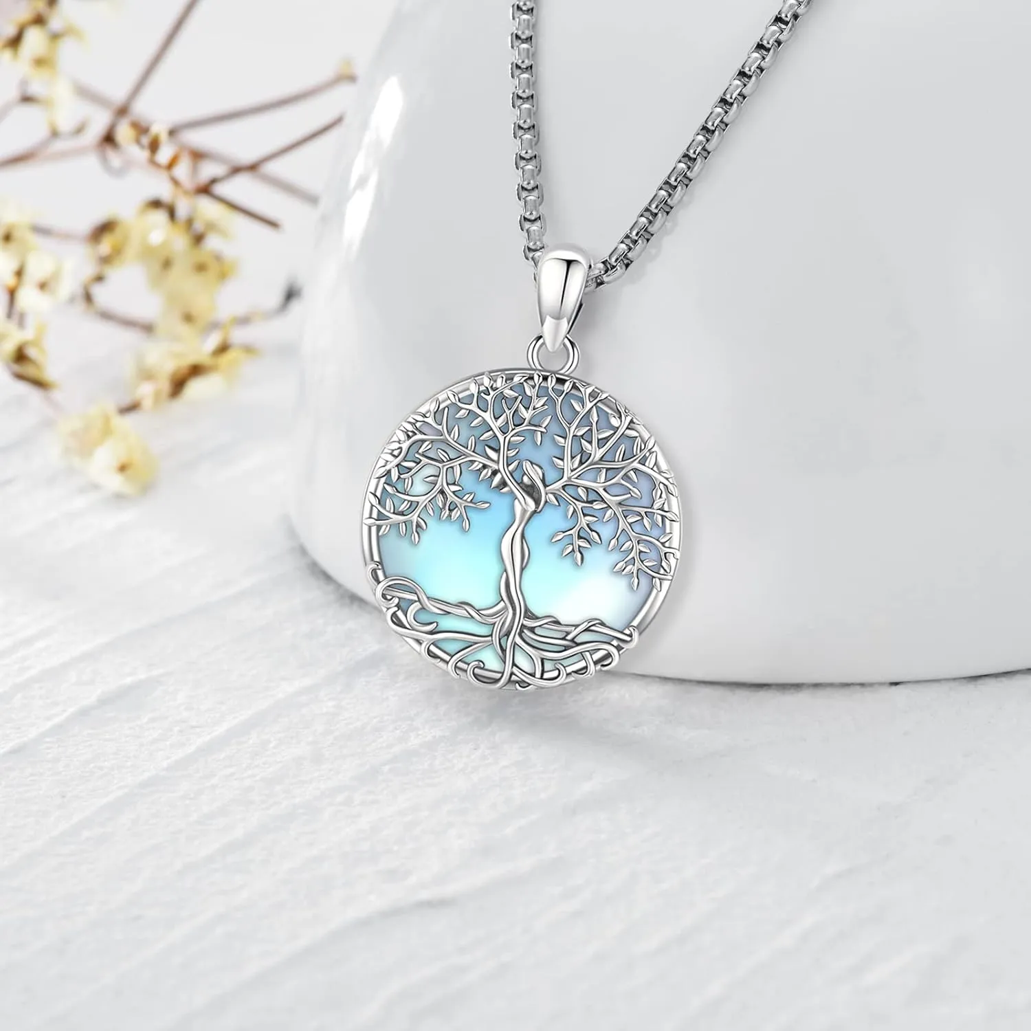 Jewelry Gifts - Tree of Life Necklace Sterling Silver Abalone Shell/Opal/Moonstone/Black Onyx/Turquoise/Malachite/Crystal Family Tree of Life Jewelry for Women Men