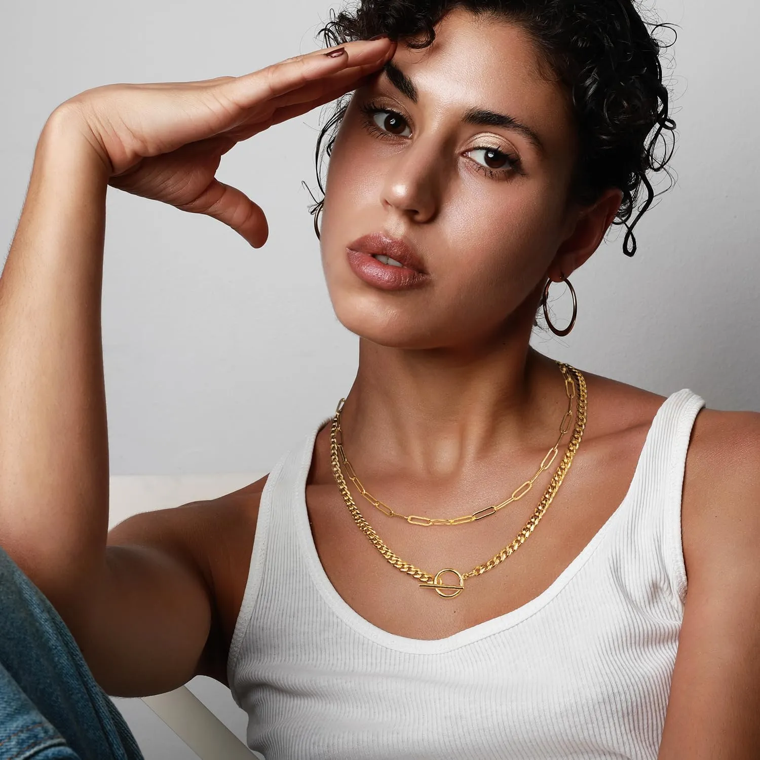 Jewlpire Gifts for Women Dainty Toggle Clasp Pendant Necklaces for Women, Silver / 14K Plated Gold Layered Necklaces for Women, Herringbone Necklace Cuban Link Paperclip Chain Jewelry for Women