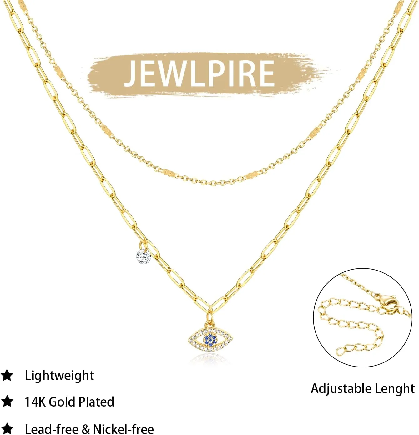 Jewlpire Gifts for Women Stylish Minimalist 14K Plated Gold Layered Necklaces for Women, Herringbone Chain Paperclip Chain with Toggle, Butterfly, CZ Heart Pendant Necklace for Women Trendy