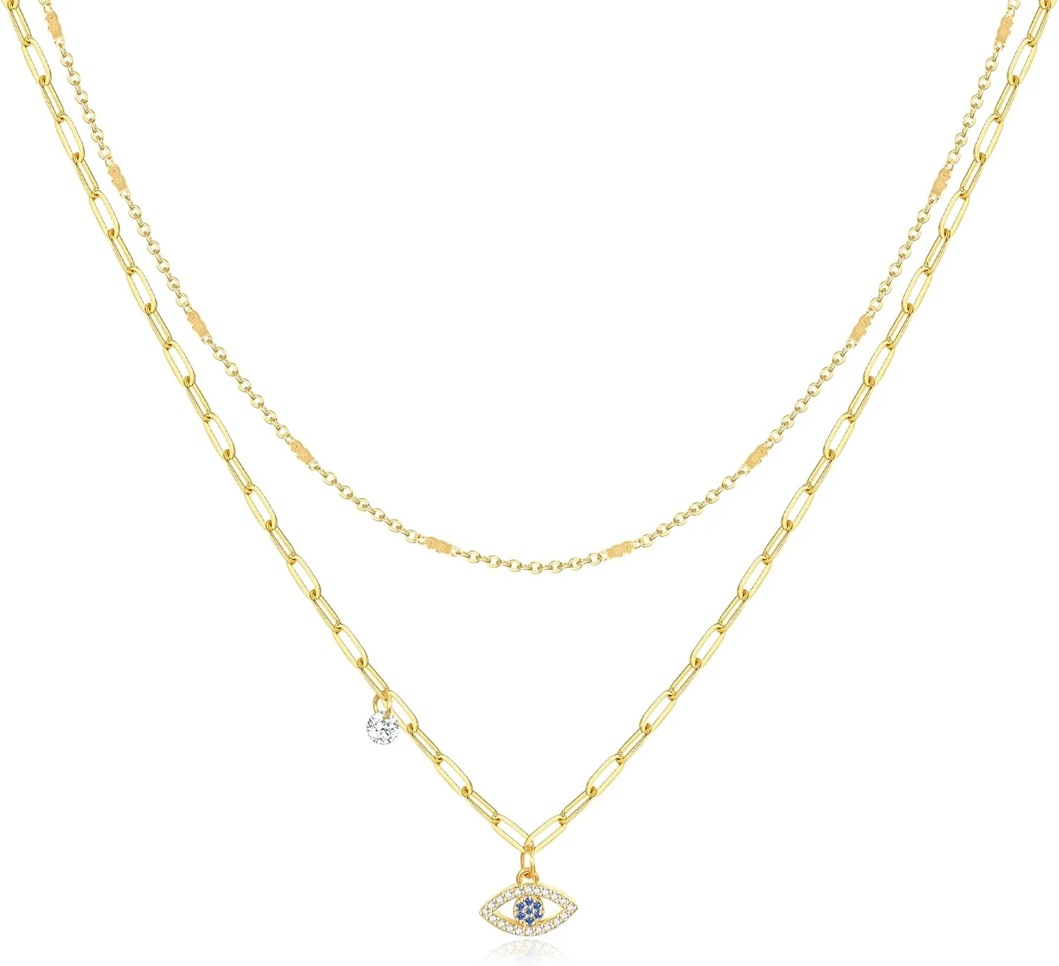 Jewlpire Gifts for Women Stylish Minimalist 14K Plated Gold Layered Necklaces for Women, Herringbone Chain Paperclip Chain with Toggle, Butterfly, CZ Heart Pendant Necklace for Women Trendy