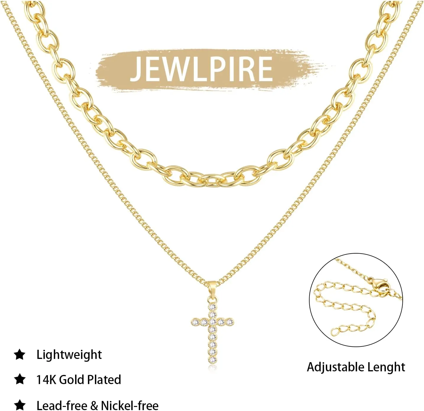 Jewlpire Gifts for Women Stylish Minimalist 14K Plated Gold Layered Necklaces for Women, Herringbone Chain Paperclip Chain with Toggle, Butterfly, CZ Heart Pendant Necklace for Women Trendy