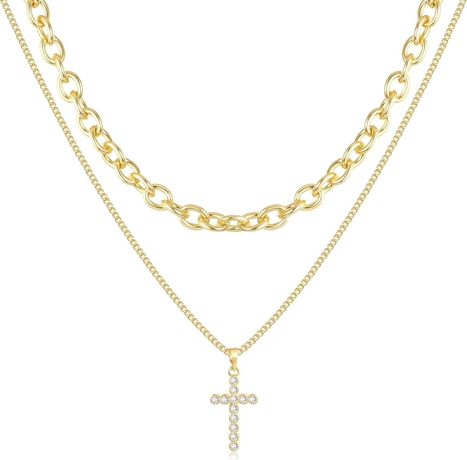 Jewlpire Gifts for Women Stylish Minimalist 14K Plated Gold Layered Necklaces for Women, Herringbone Chain Paperclip Chain with Toggle, Butterfly, CZ Heart Pendant Necklace for Women Trendy
