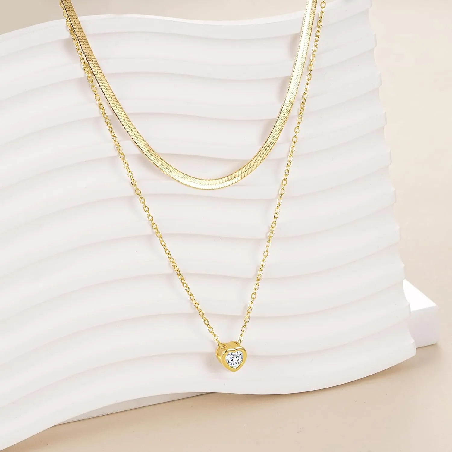Jewlpire Gifts for Women Stylish Minimalist 14K Plated Gold Layered Necklaces for Women, Herringbone Chain Paperclip Chain with Toggle, Butterfly, CZ Heart Pendant Necklace for Women Trendy
