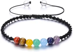 Jovivi 7 Chakras Healing Crystals Bracelet 6mm Natural Gemstone Round Stone Yoga Beads Bracelets Meditation Balance Adjustable Handmade Jewelry Gift for Womens Men