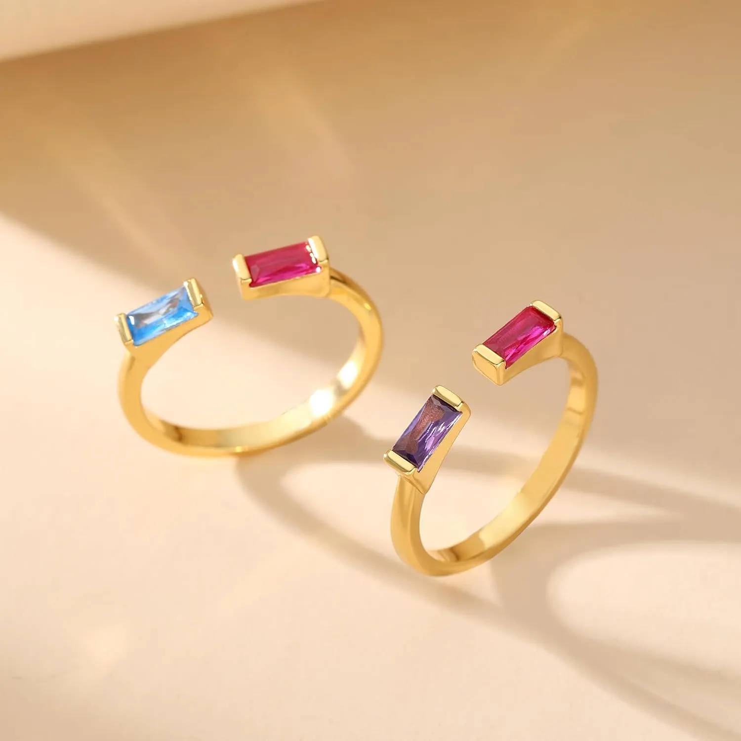 JSJOY Birthstone Rings for Women Dainty Emerald Blue Ring Birthday Gifts for Mom Her Gemstones CZ Ring for Teens Gold Rings That Don't Tarnish Adjustable Ring Jewelry Gifts
