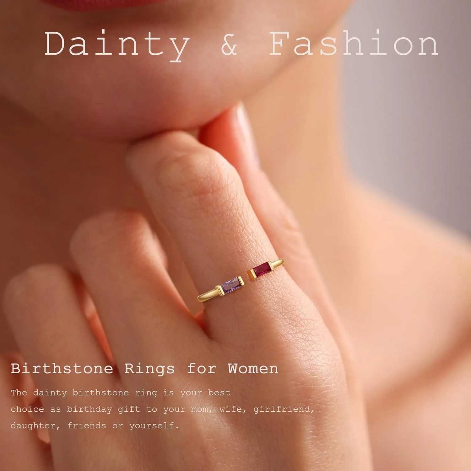 JSJOY Birthstone Rings for Women Dainty Emerald Blue Ring Birthday Gifts for Mom Her Gemstones CZ Ring for Teens Gold Rings That Don't Tarnish Adjustable Ring Jewelry Gifts