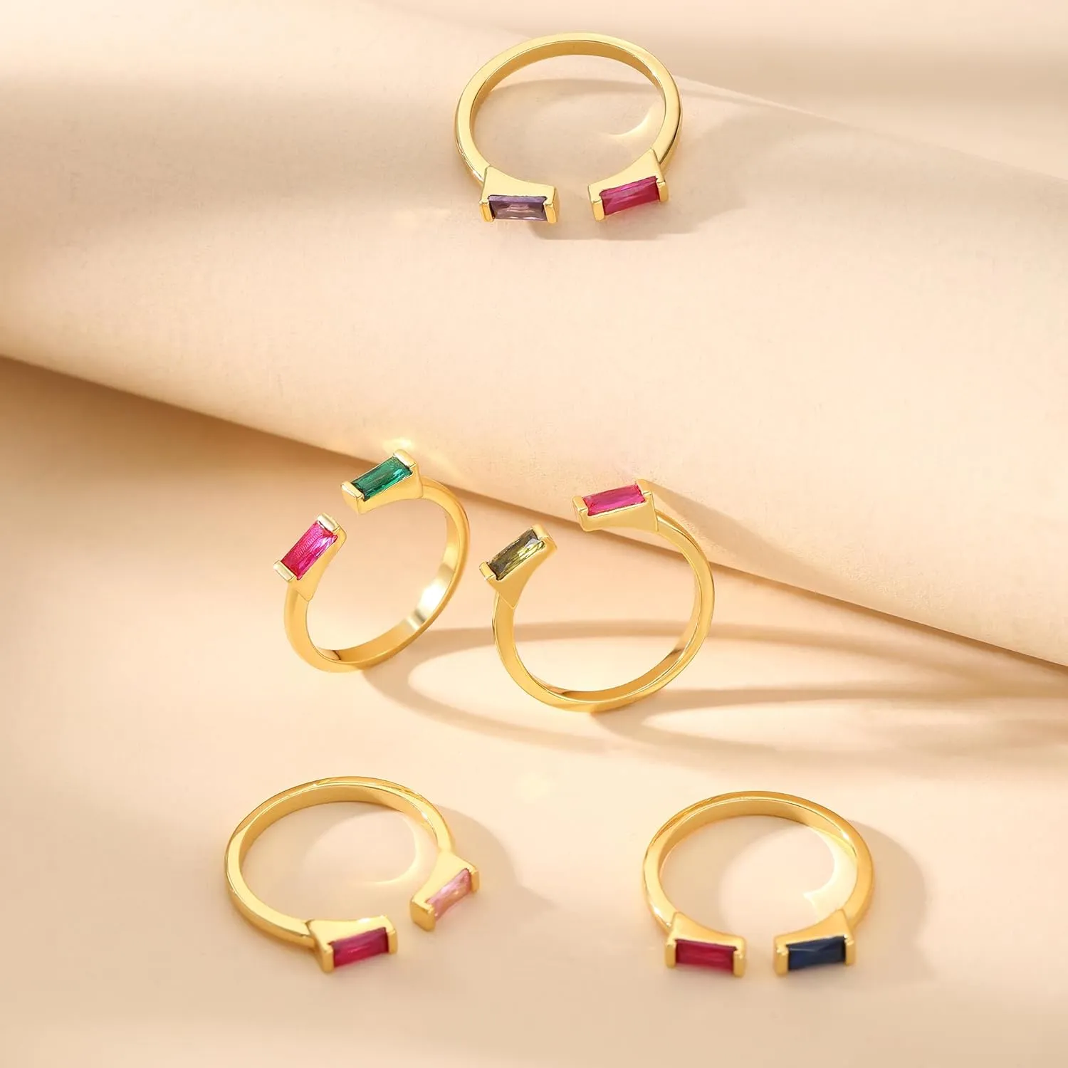 JSJOY Birthstone Rings for Women Dainty Emerald Blue Ring Birthday Gifts for Mom Her Gemstones CZ Ring for Teens Gold Rings That Don't Tarnish Adjustable Ring Jewelry Gifts