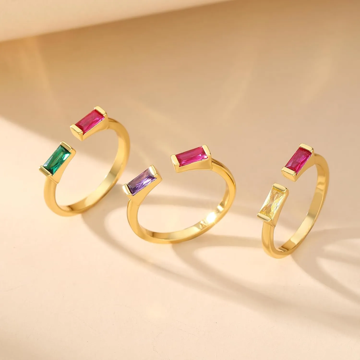 JSJOY Birthstone Rings for Women Dainty Emerald Blue Ring Birthday Gifts for Mom Her Gemstones CZ Ring for Teens Gold Rings That Don't Tarnish Adjustable Ring Jewelry Gifts