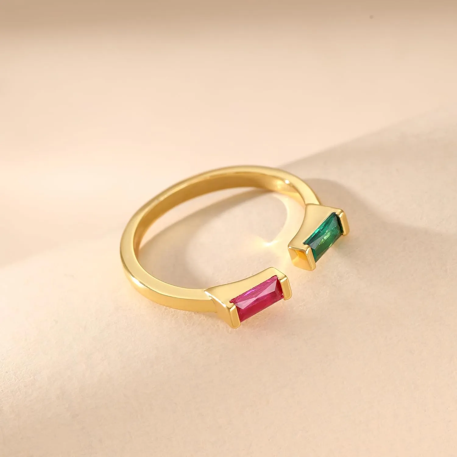 JSJOY Birthstone Rings for Women Dainty Emerald Blue Ring Birthday Gifts for Mom Her Gemstones CZ Ring for Teens Gold Rings That Don't Tarnish Adjustable Ring Jewelry Gifts