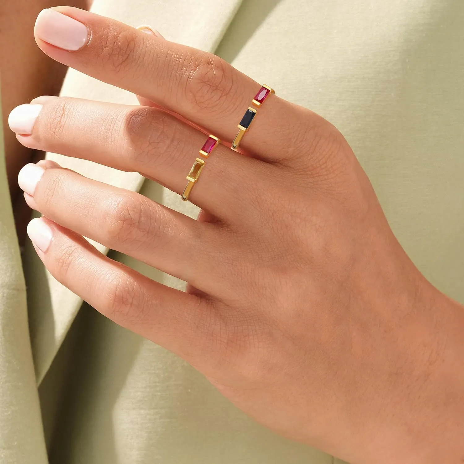 JSJOY Birthstone Rings for Women Dainty Emerald Blue Ring Birthday Gifts for Mom Her Gemstones CZ Ring for Teens Gold Rings That Don't Tarnish Adjustable Ring Jewelry Gifts