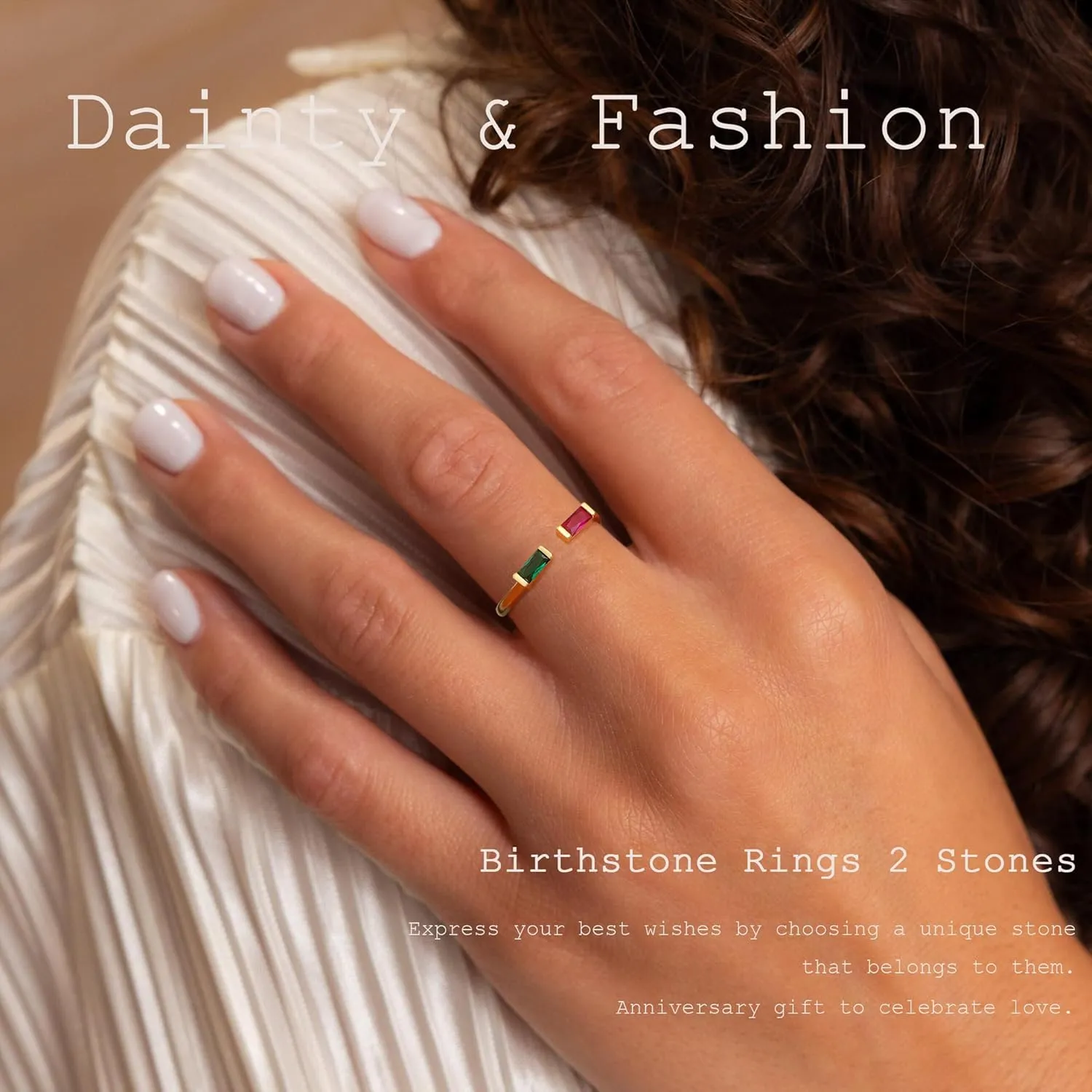 JSJOY Birthstone Rings for Women Dainty Emerald Blue Ring Birthday Gifts for Mom Her Gemstones CZ Ring for Teens Gold Rings That Don't Tarnish Adjustable Ring Jewelry Gifts