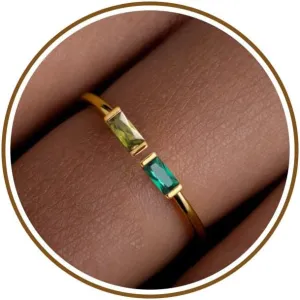 JSJOY Birthstone Rings for Women Dainty Emerald Blue Ring Birthday Gifts for Mom Her Gemstones CZ Ring for Teens Gold Rings That Don't Tarnish Adjustable Ring Jewelry Gifts