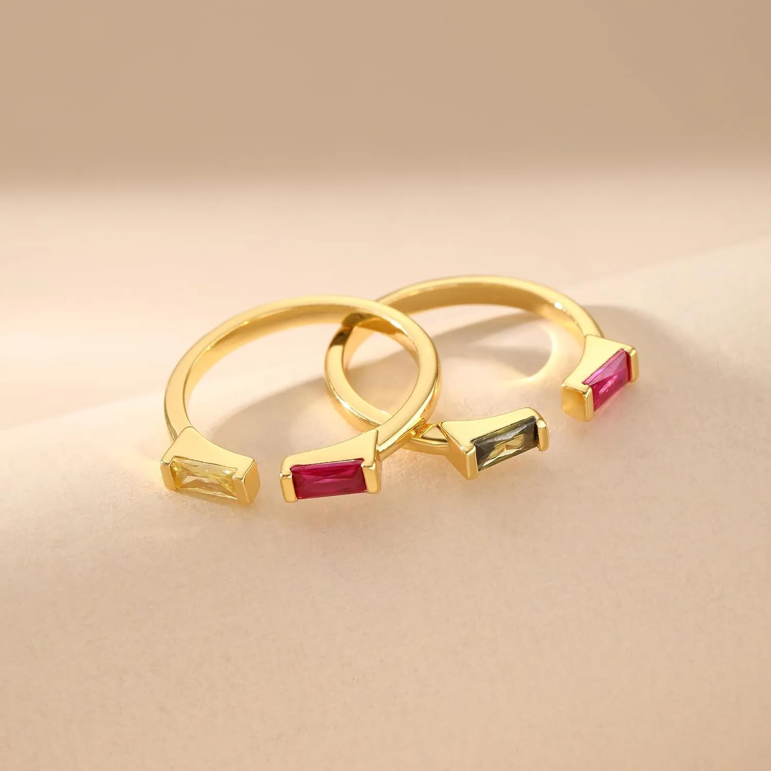 JSJOY Birthstone Rings for Women Dainty Emerald Blue Ring Birthday Gifts for Mom Her Gemstones CZ Ring for Teens Gold Rings That Don't Tarnish Adjustable Ring Jewelry Gifts