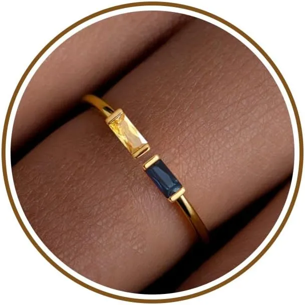 JSJOY Birthstone Rings for Women Dainty Emerald Blue Ring Birthday Gifts for Mom Her Gemstones CZ Ring for Teens Gold Rings That Don't Tarnish Adjustable Ring Jewelry Gifts