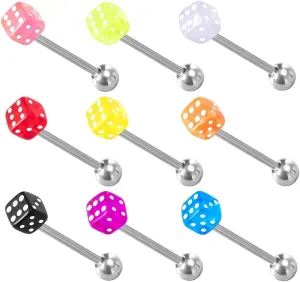 KESYOO Tongue Nails 9pcs Dice Tongue Ring Piercings Jewelry Colored Dice Colorful Piercing Tongue Jewelry Decors Acrylic Tongue Jewelries Acrylic Tongue Studs Perforation