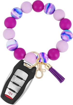 Keychain Bracelet Wristlet Key Ring Silicone Beaded Bangle Cute Key Chains for Women