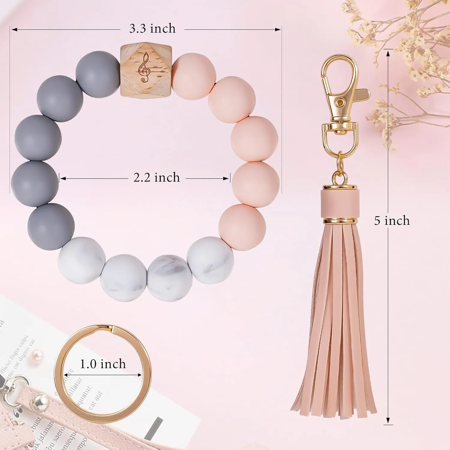 Keychain Bracelet Wristlet Key Ring Silicone Beaded Bangle Cute Key Chains for Women