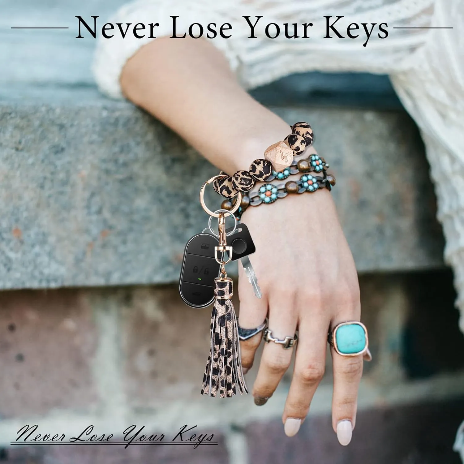 Keychain Bracelet Wristlet Key Ring Silicone Beaded Bangle Cute Key Chains for Women