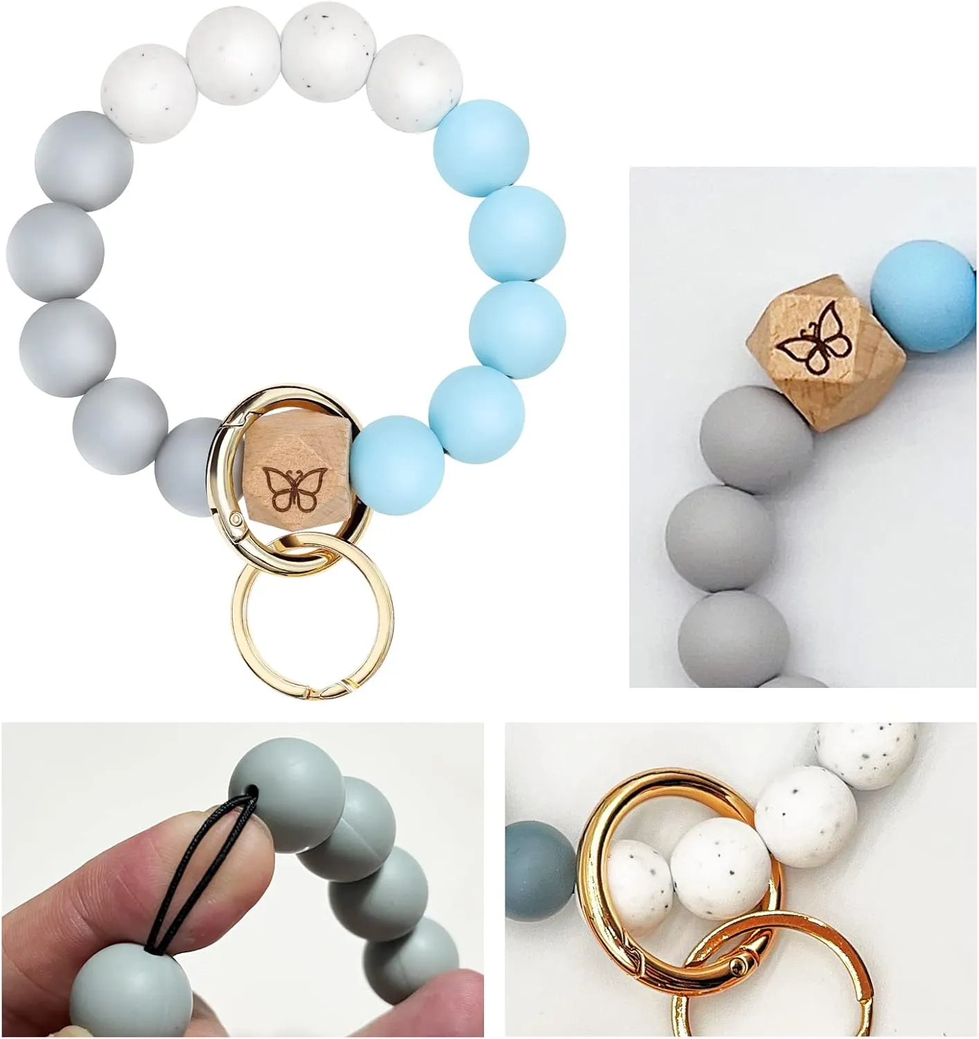 Keychain Bracelet Wristlet with Wallet Card Holder Pocket,Tassel Keychain Bangle Key Ring for Women