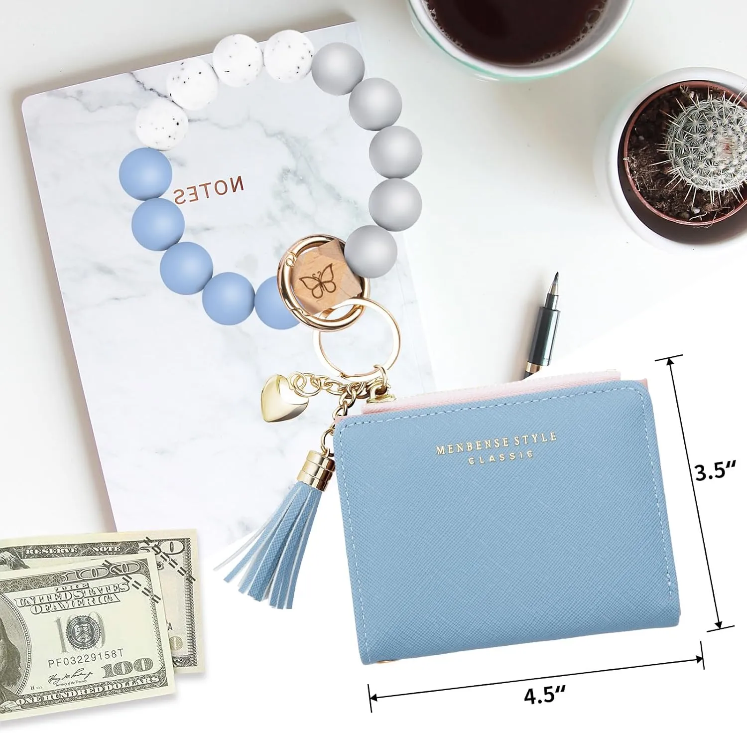 Keychain Bracelet Wristlet with Wallet Card Holder Pocket,Tassel Keychain Bangle Key Ring for Women
