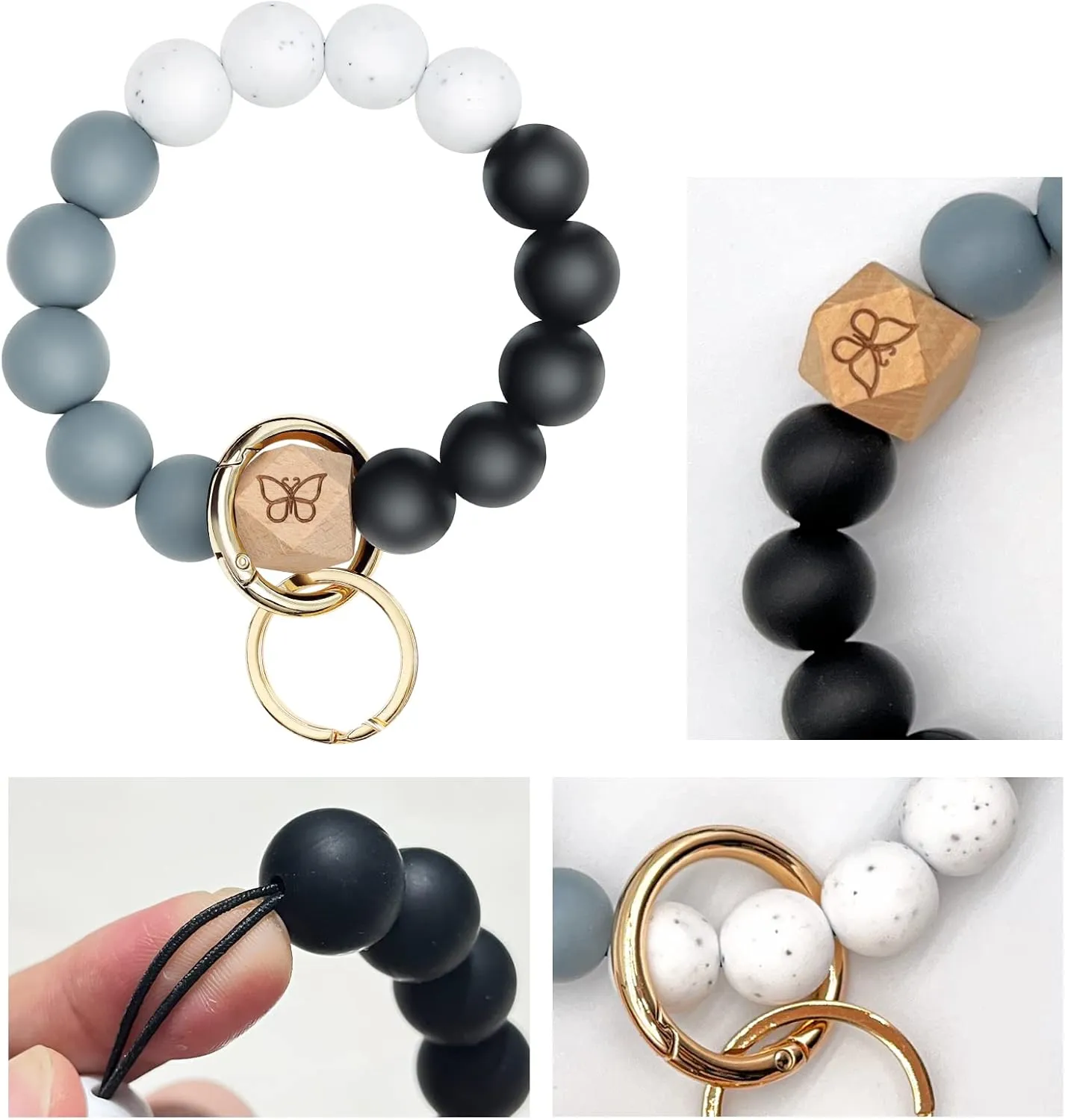 Keychain Bracelet Wristlet with Wallet Card Holder Pocket,Tassel Keychain Bangle Key Ring for Women