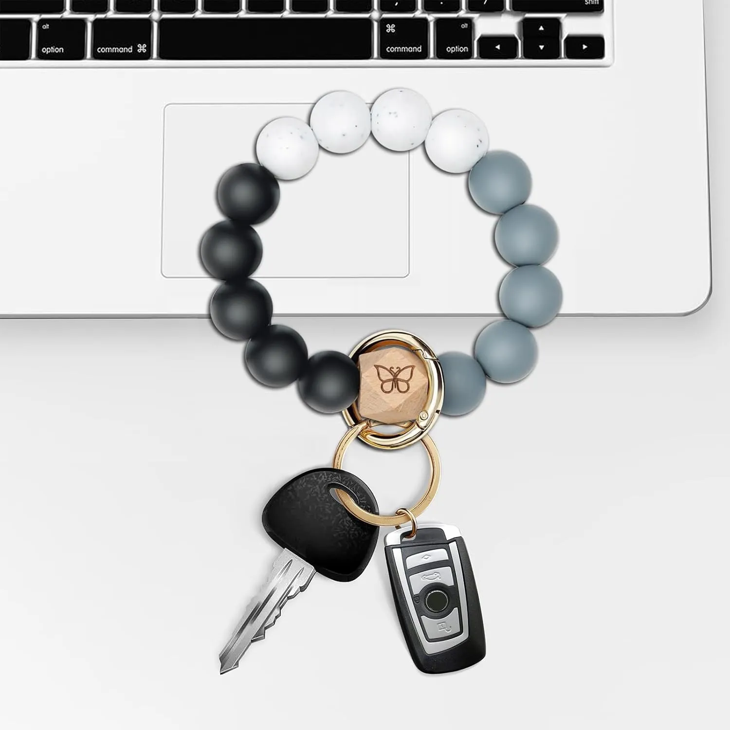 Keychain Bracelet Wristlet with Wallet Card Holder Pocket,Tassel Keychain Bangle Key Ring for Women