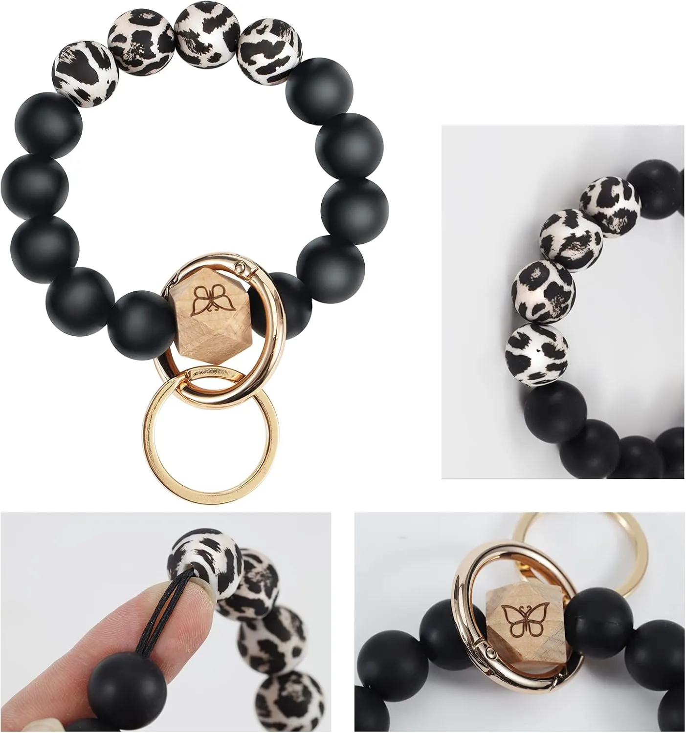 Keychain Bracelet Wristlet with Wallet Card Holder Pocket,Tassel Keychain Bangle Key Ring for Women