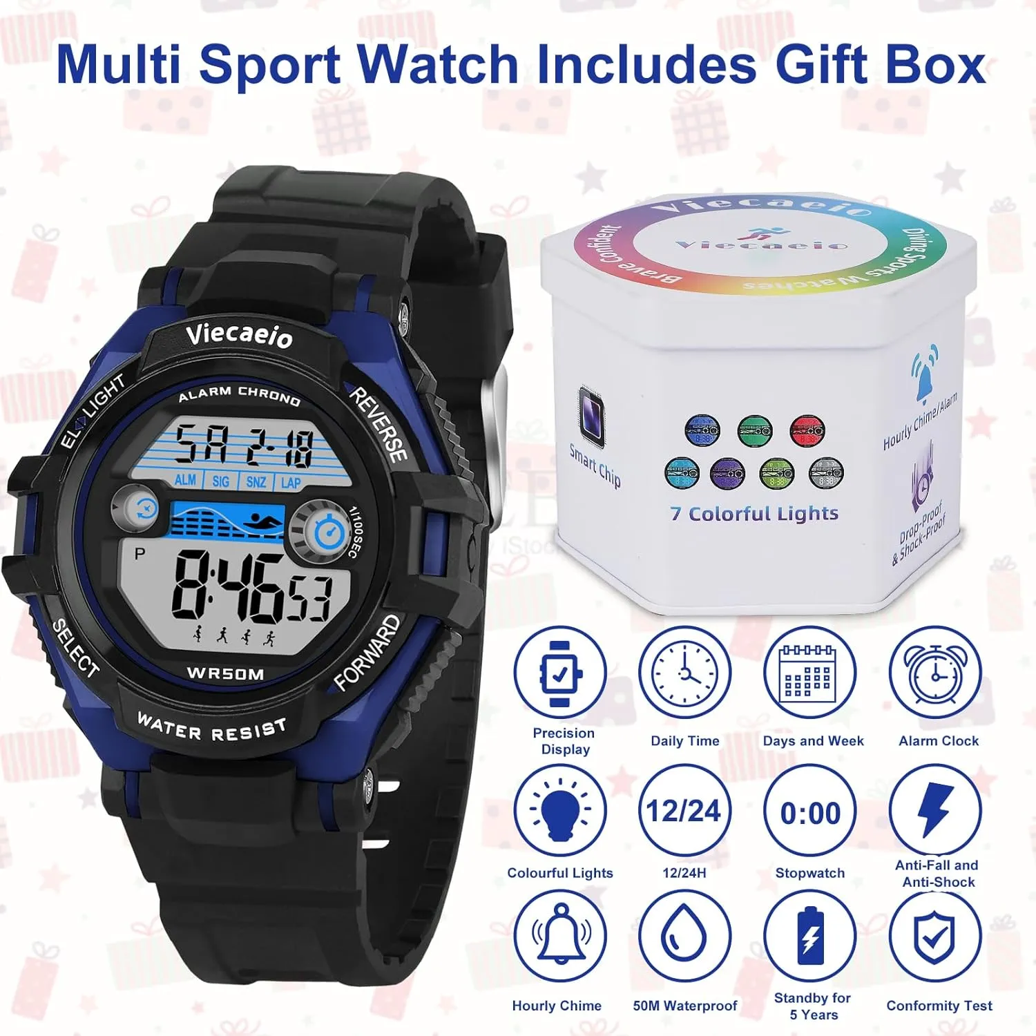 Kids Digital Watch for Boys Girls, Waterproof LED Colorful Lights Sports Watch Suitable for 5-17 Years Old Teenagers (with Gift Box)