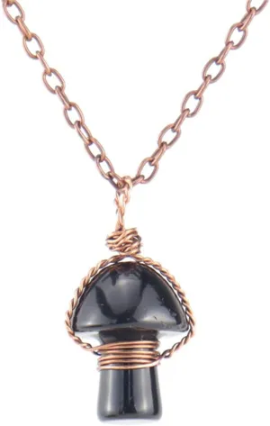 KIFEDSLJ Crystal Mushroom Necklace Natural Healing Stones Mushroom Pendant Necklace Amethyst Wire Wrapped Gemstone Quartz Mushroom Stone Pendants for Women Girl Jewelry 