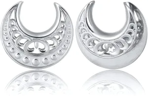 LADEMAYH 2Pcs 0g Plugs for Women, Elegant Silver Size 0 Gauge Earrings, Exquisite Patterns Surgical Steel Ear Tunnels Saddle