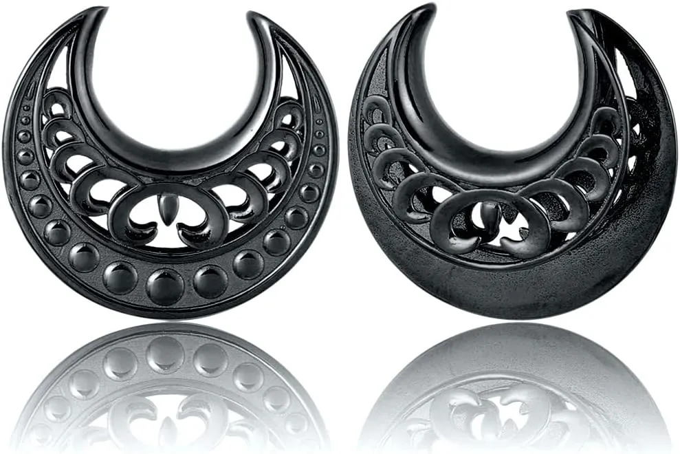 LADEMAYH 2Pcs 3/4 Gauges for Ears, Elegant Black 3/4 Ear Gauges for Women,Exquisite Patterns 19mm Gauges for Ears, Surgical Steel Saddle Plugs Tunnels Gauge Earrings