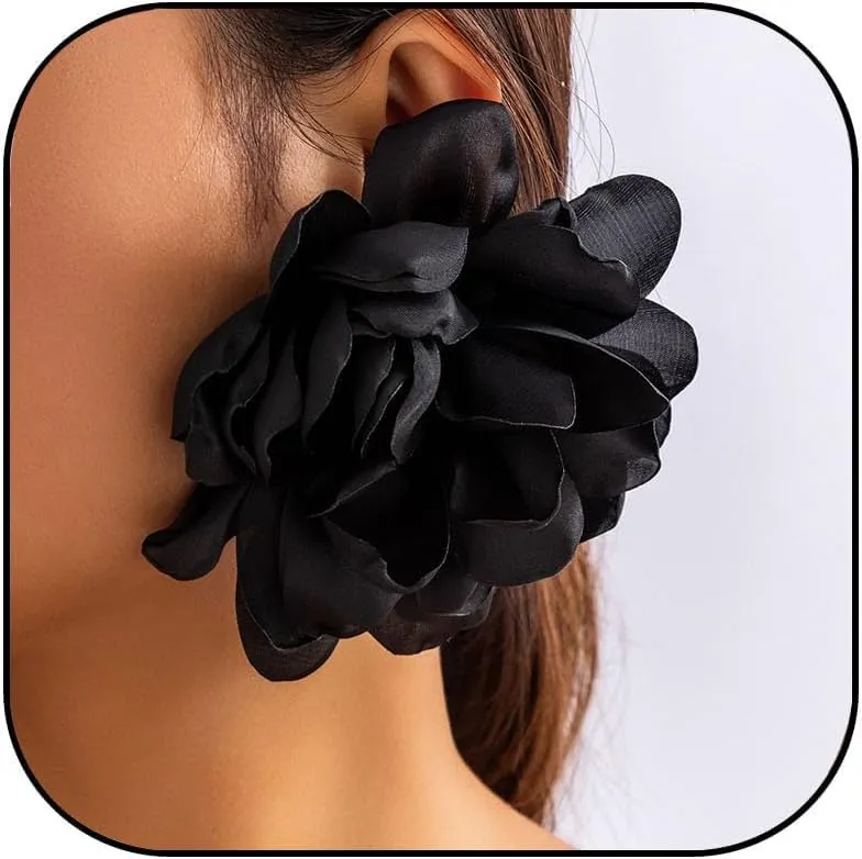 Large Flower Earrings for Women White Fabric Flower Stud Earrings Oversized Exaggerated Statement Flower Dangle Earrings Jewelry Gift for Women