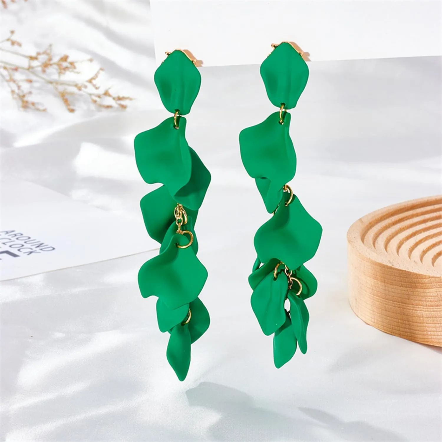 Layered Tassel Bohemian Dangle Earrings, Acrylic Rose Petal Drop Earrings Holiday Festive Costume Earrings Gift for Women
