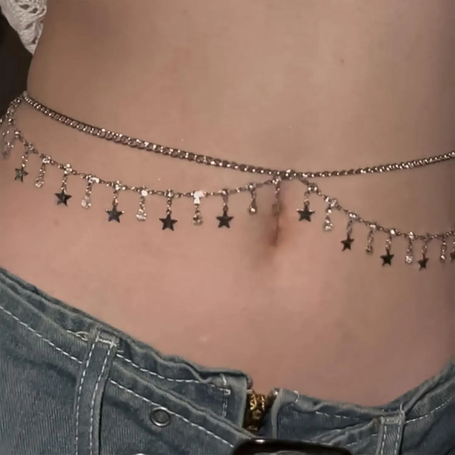 Layered Waist Chains for Women 2-Piece Cuban & Pearl Beaded Belly Belt Body Jewelry, Adjustable and Perfect for Beach, Festivals & Everyday Wear