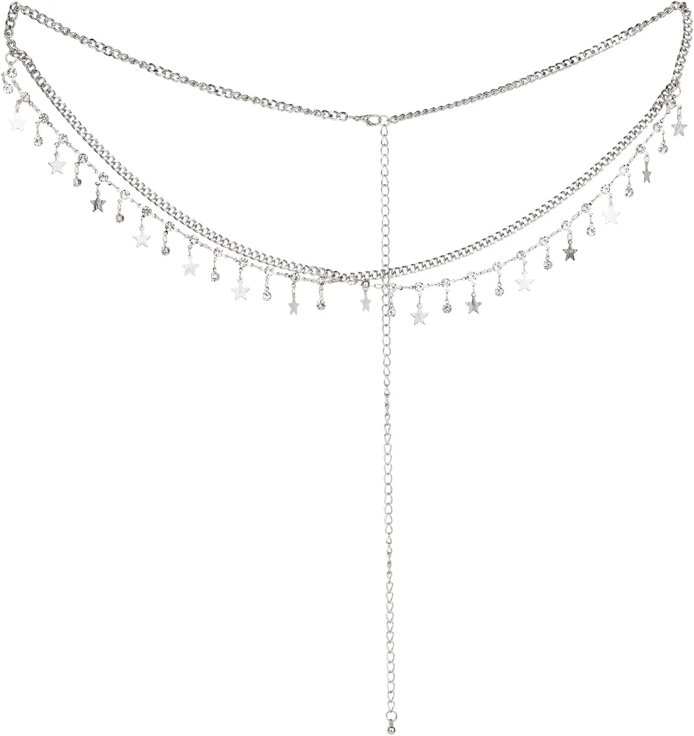 Layered Waist Chains for Women 2-Piece Cuban & Pearl Beaded Belly Belt Body Jewelry, Adjustable and Perfect for Beach, Festivals & Everyday Wear