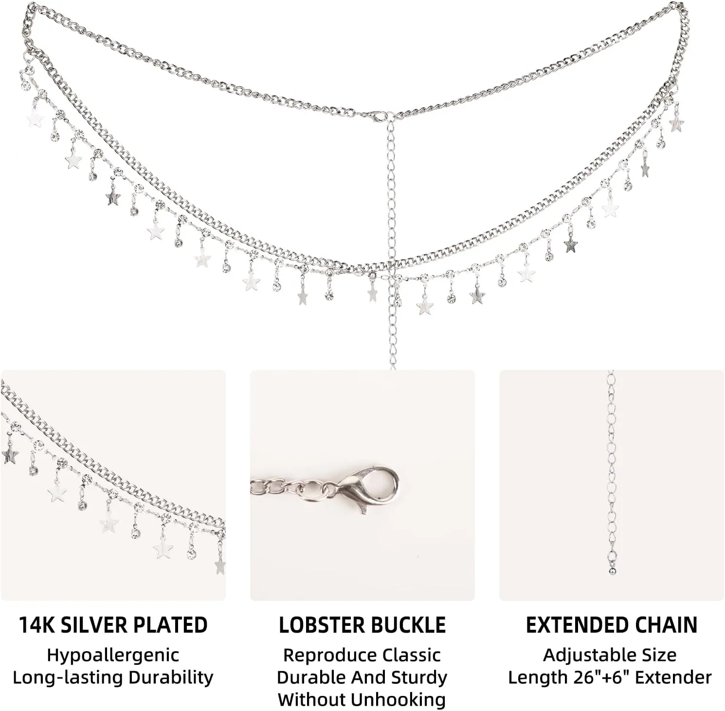 Layered Waist Chains for Women 2-Piece Cuban & Pearl Beaded Belly Belt Body Jewelry, Adjustable and Perfect for Beach, Festivals & Everyday Wear