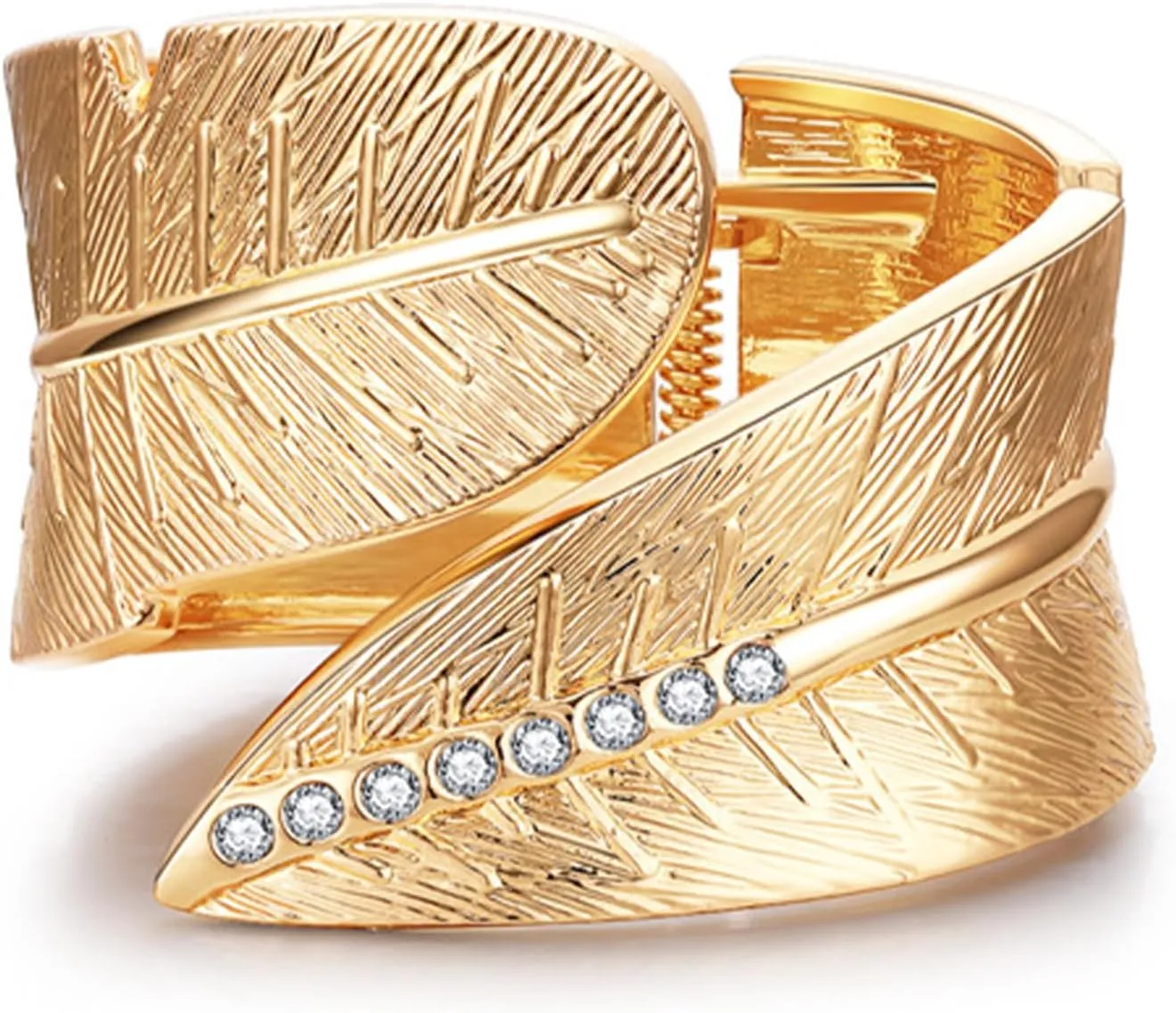Leaf Shape Bangle Bracelets for Women, Gold Plated Cubic Zirconia Stones Stainless Steel Bracelets Stack Stretchy Trendy Charm Jewelry Love Birthday Mother Festival Women Girls Gift