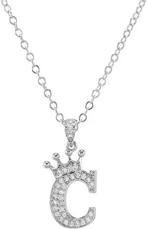 Letter A-Z pendant necklace Crown letter pendant Charming initials chain necklace, inlaid crystal letter necklace silver