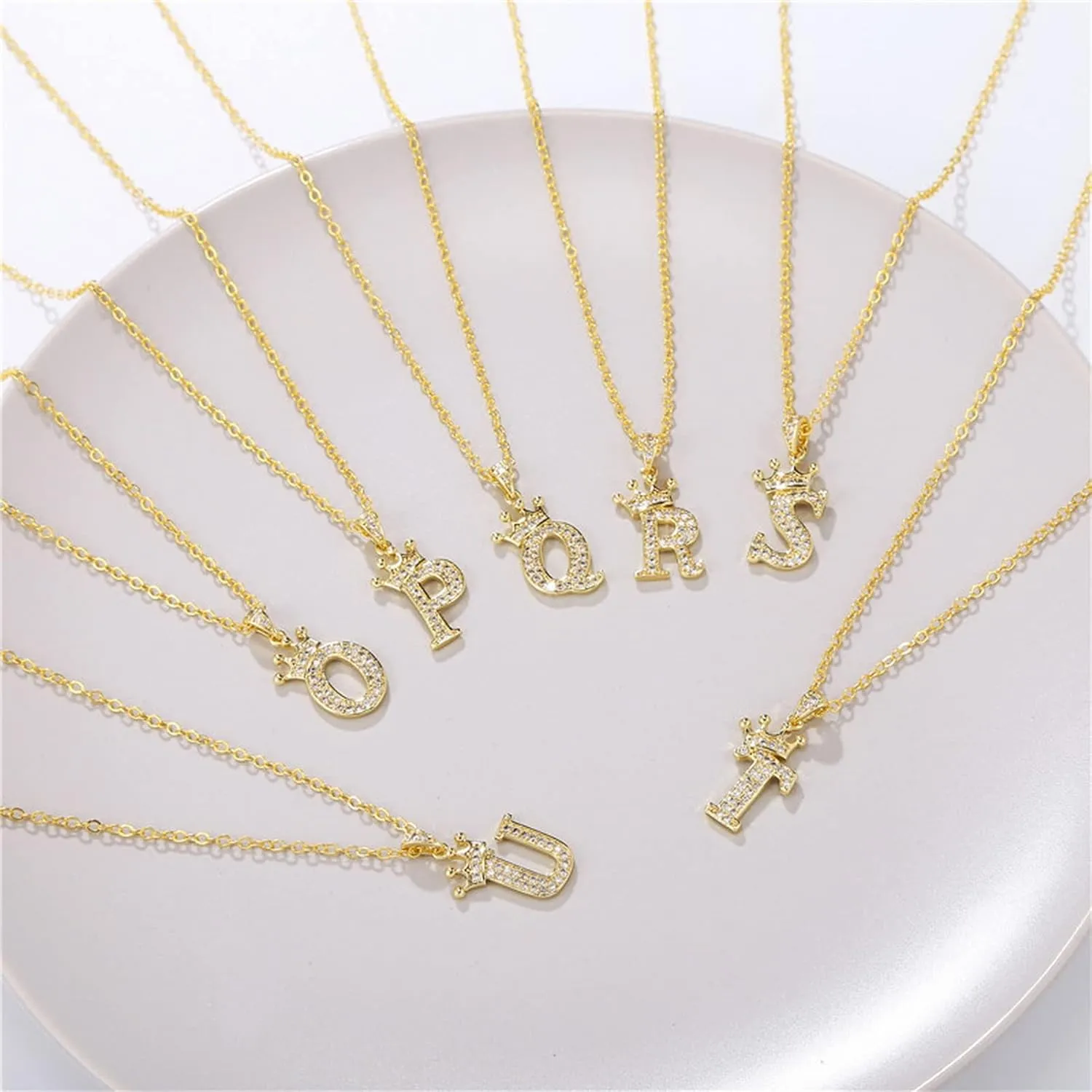 Letter A-Z pendant necklace Crown letter pendant Charming initials chain necklace, inlaid crystal letter necklace