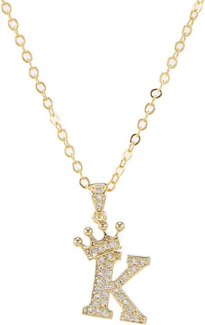 Letter A-Z pendant necklace Crown letter pendant Charming initials chain necklace, inlaid crystal letter necklace