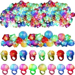 Leyndo 300 Pack Colorful LED Light up Rings End of Year Graduation Gifts for Student Glow in the Dark Rings Dj Party Favors Flash Jelly Lights for Classroom Prizes, Goodie Bag, Birthday Party (Mixed)