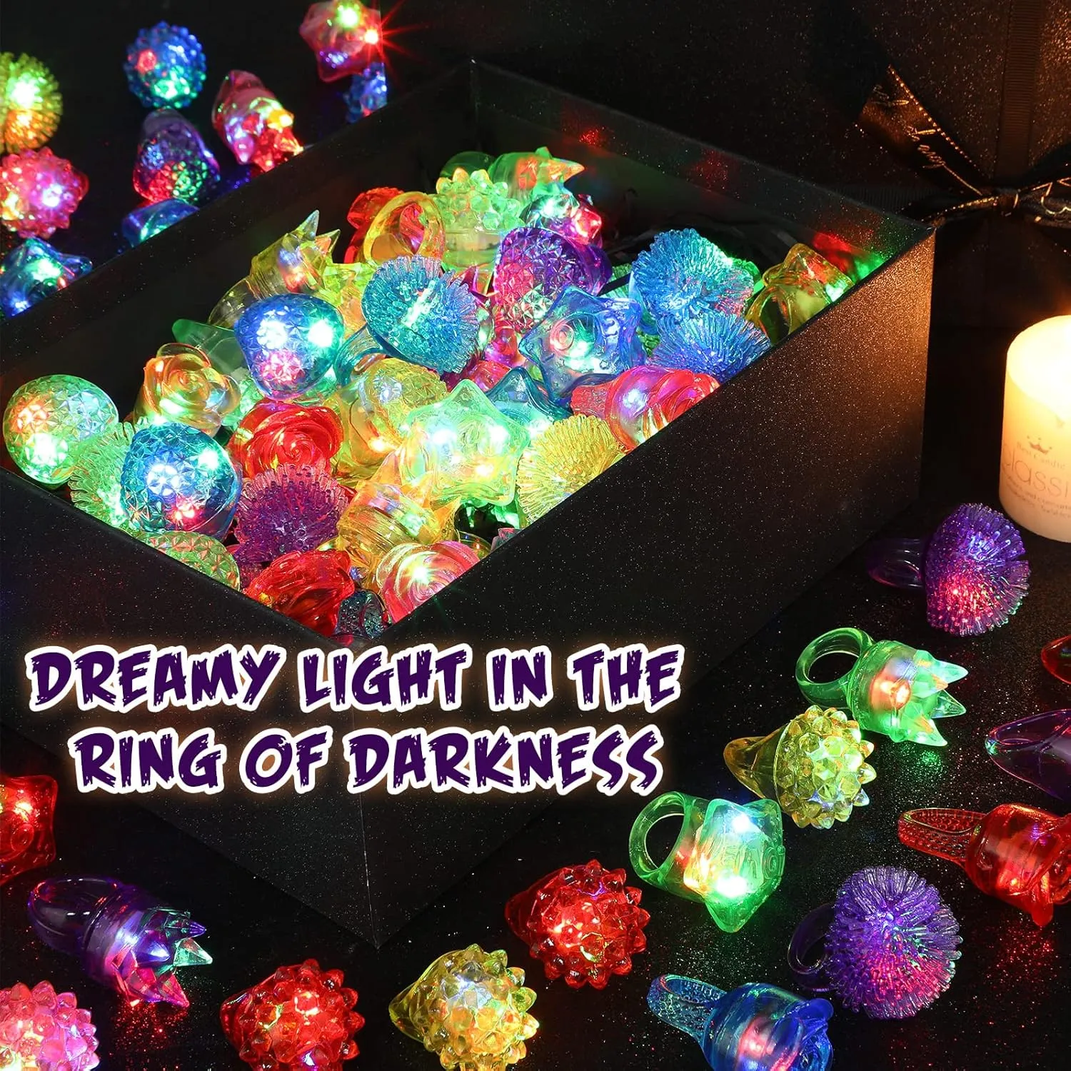 Leyndo 300 Pack Colorful LED Light up Rings End of Year Graduation Gifts for Student Glow in the Dark Rings Dj Party Favors Flash Jelly Lights for Classroom Prizes, Goodie Bag, Birthday Party (Mixed)
