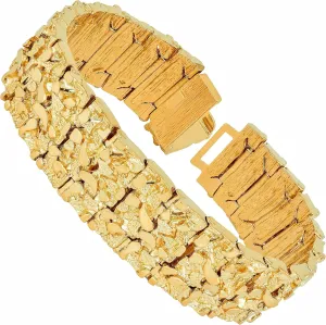 LIFETIME JEWELRY 23mm Rugged Nugget Link Bracelet for Men and Women 24k Gold Plated