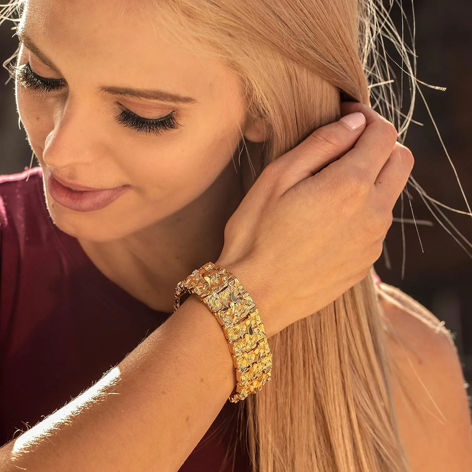 LIFETIME JEWELRY 23mm Rugged Nugget Link Bracelet for Men and Women 24k Gold Plated