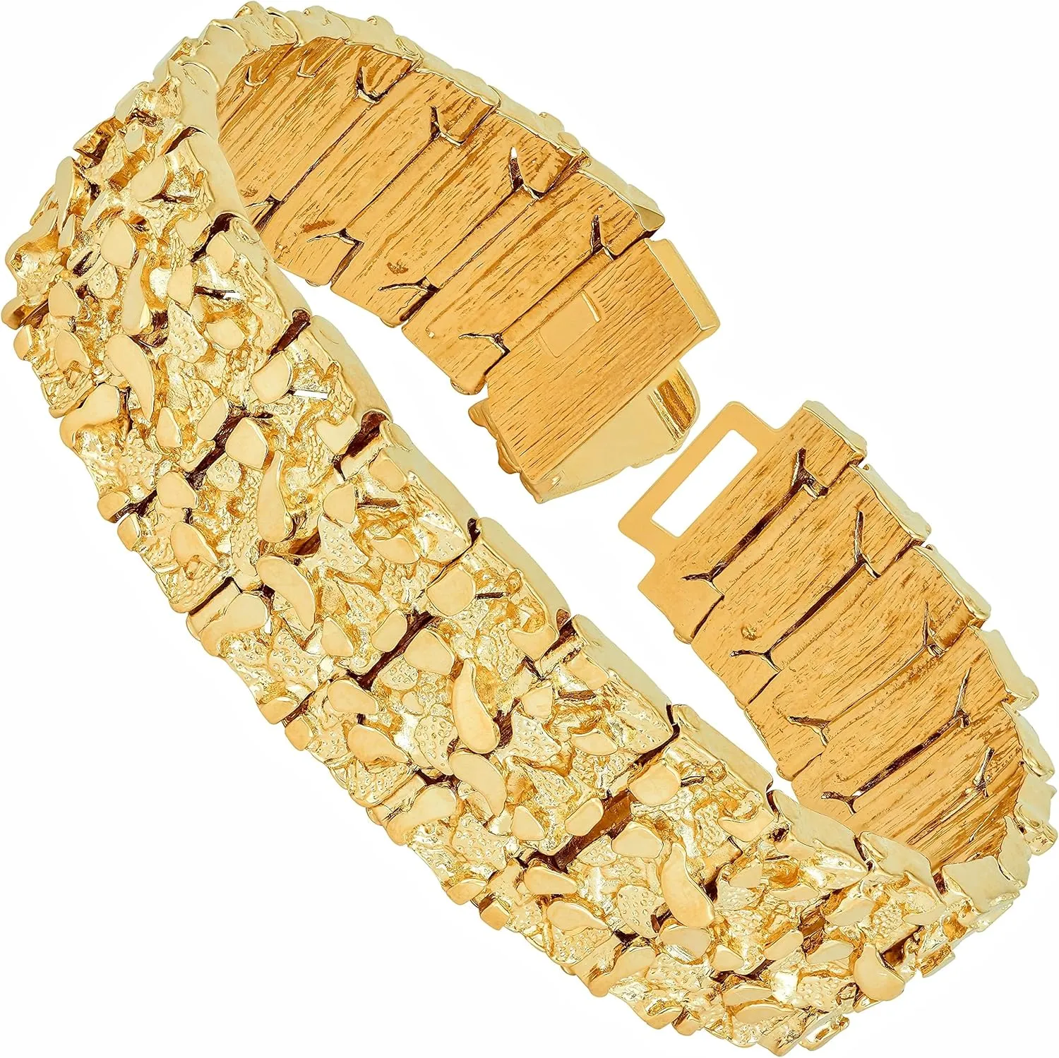 LIFETIME JEWELRY 23mm Rugged Nugget Link Bracelet for Men and Women 24k Gold Plated