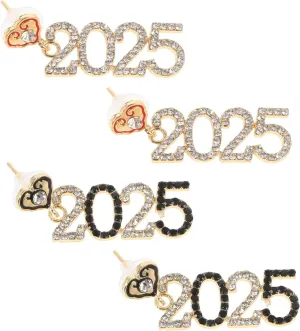 LIFKOME 2025 New Year Earrings for Women Girls 2 Pairs Happy New Year Earrings Statement Dangle Earrings for New Year Eve Christmas Festive Party Holiday Earrings, 4.00X1.20X1.00CM