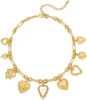 LILIE&WHITE Gold Charms Necklace For Women Heart Pendant Necklace With Crystal Chic Chain Link Necklaces Trendy Bead Gold Necklace Jewelry