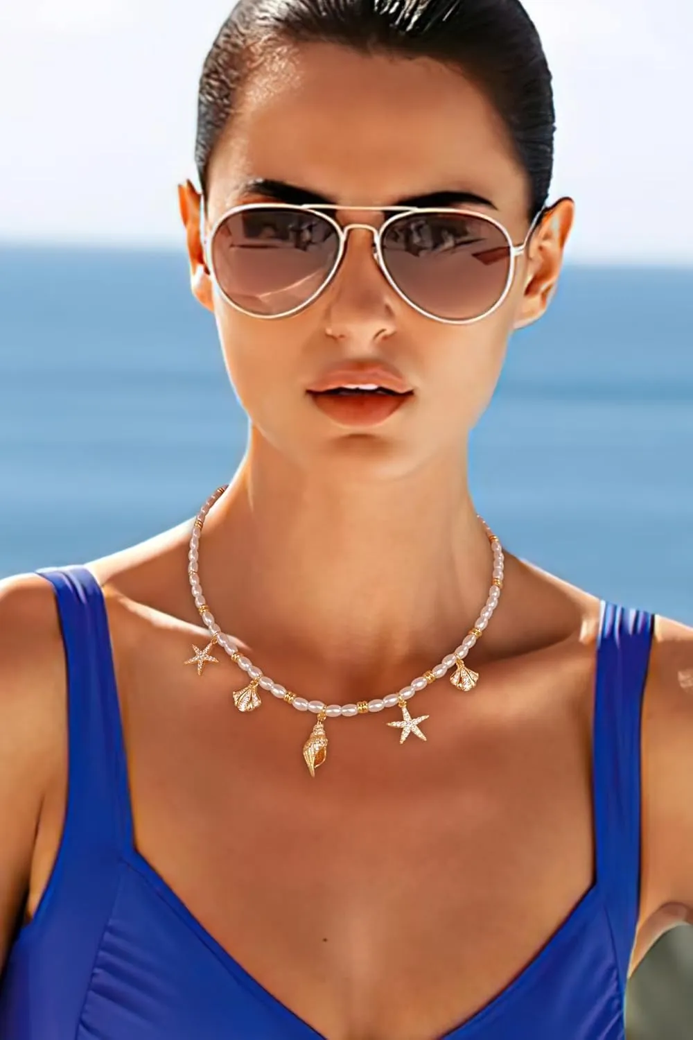 LILIE&WHITE Sea Shell Necklace For Women With Trendy Charms Summer Beach Beaded Necklace Shell Starfish Charms Fashion Jewelry