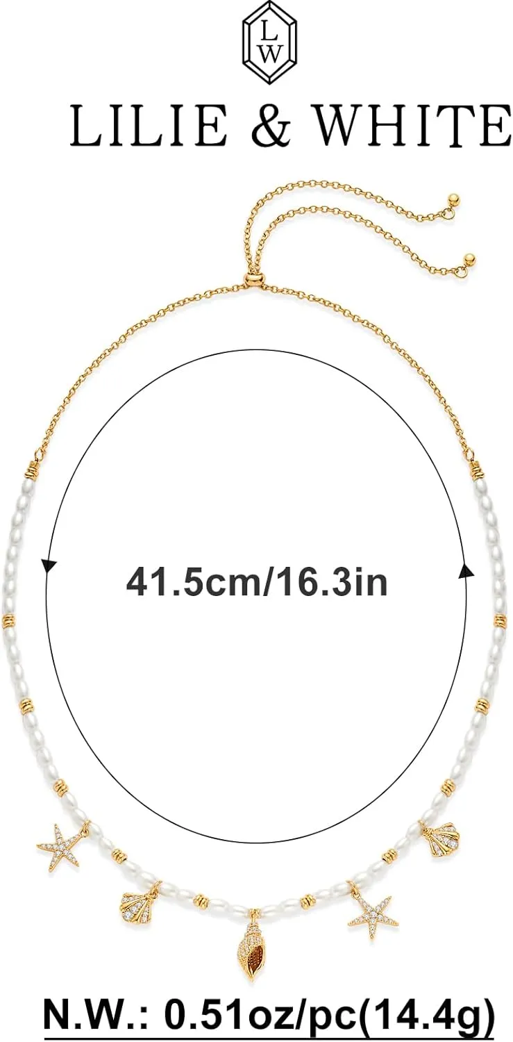 LILIE&WHITE Sea Shell Necklace For Women With Trendy Charms Summer Beach Beaded Necklace Shell Starfish Charms Fashion Jewelry
