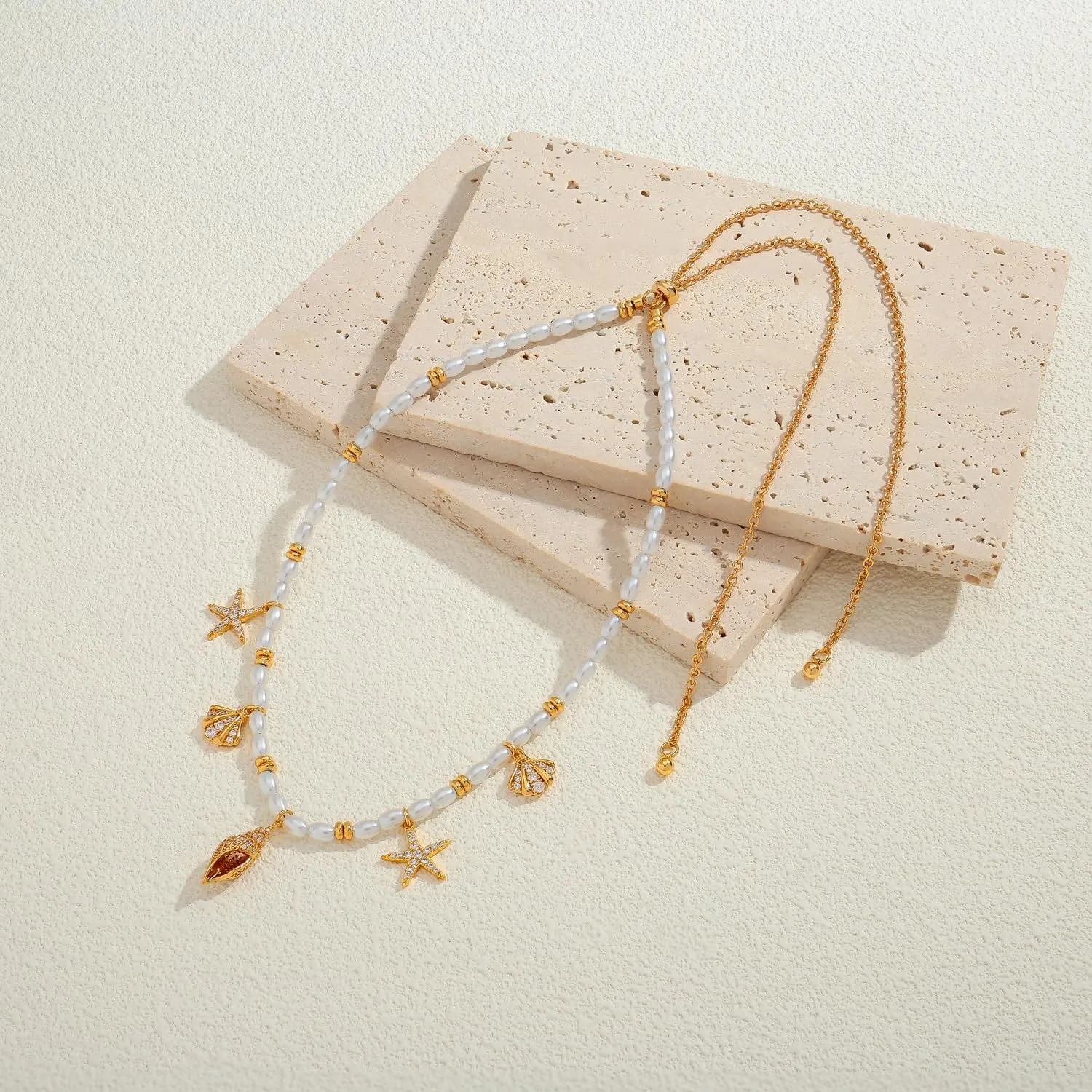 LILIE&WHITE Sea Shell Necklace For Women With Trendy Charms Summer Beach Beaded Necklace Shell Starfish Charms Fashion Jewelry